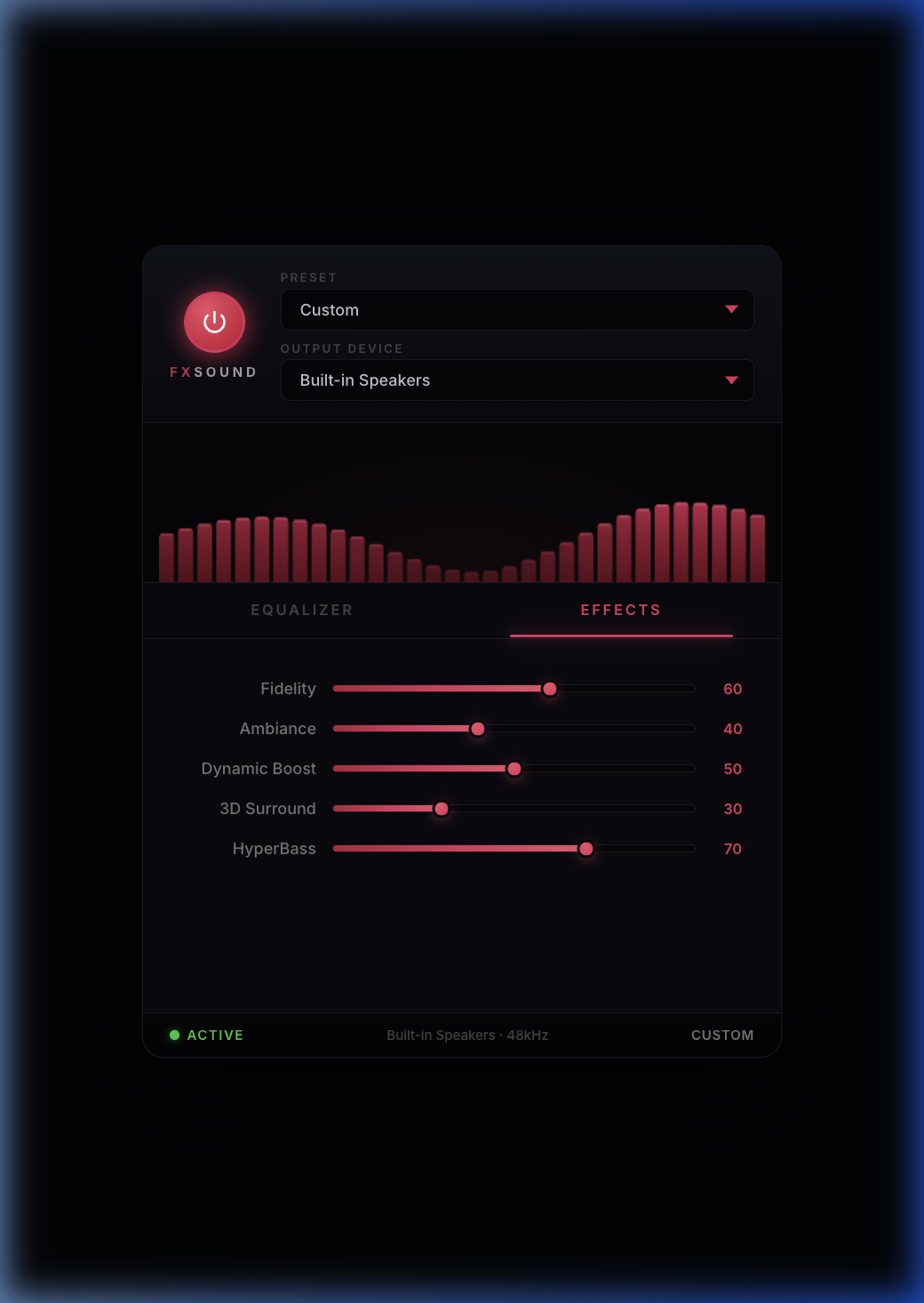 FXSound for Linux — Fidelity, Ambiance, Dynamic Boost, 3D Surround and HyperBass effects