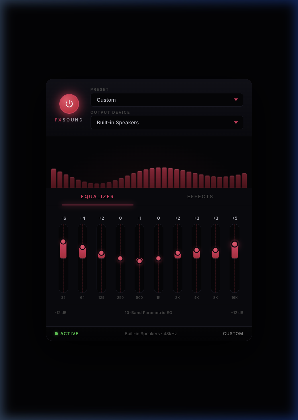 FXSound for Linux — 10-band equalizer with a live spectrum visualizer